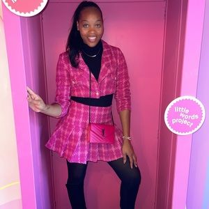 Pink plaid two piece skirt set